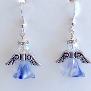 Crystal blue and white Angel earrings